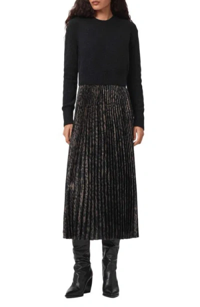 Allsaints Evia Sweater Midi Dress In Black