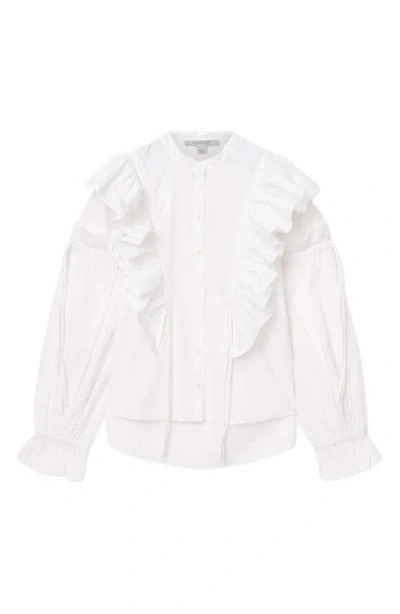 Allsaints Lulu Ruffle Ruched Cotton Button-up Shirt In White