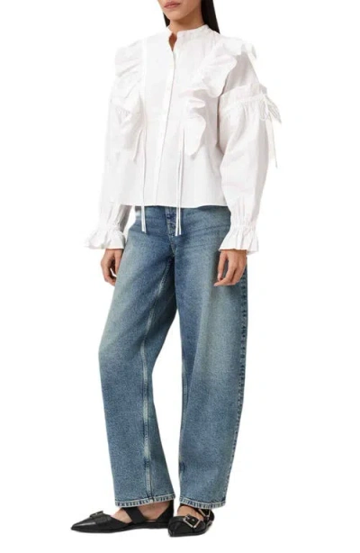 Allsaints Lulu Ruffle Ruched Cotton Button-up Shirt In White