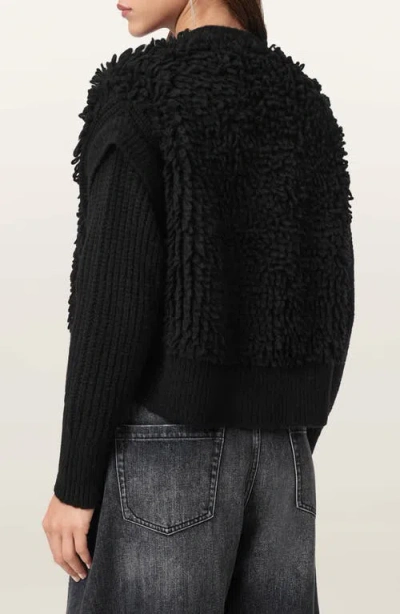 Allsaints Elias Loopy Wool Blend Cardigan In Black