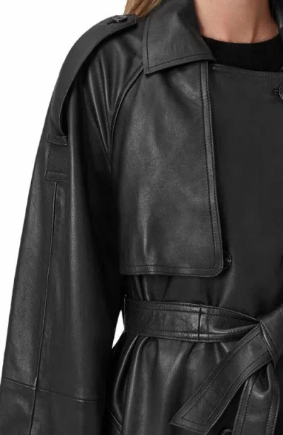 Allsaints Reed Leather Trench Coat In Black
