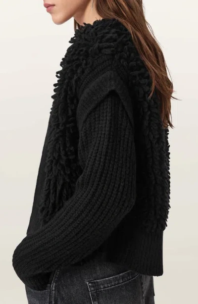 Allsaints Elias Loopy Wool Blend Cardigan In Black