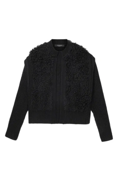 Allsaints Elias Loopy Wool Blend Cardigan In Black
