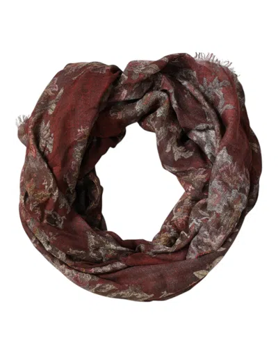 Dolce & Gabbana Maroon Floral Neck Warmer Foulard Scarf In Brown