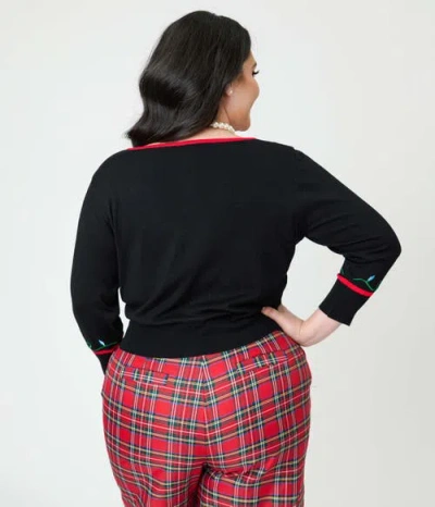 Unique Vintage Plus Size 1950s Crop Knit Cardigan In Black