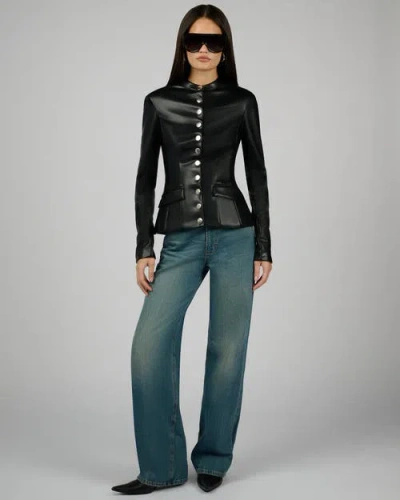 Weworewhat Vegan Leather Military Jacket In Black