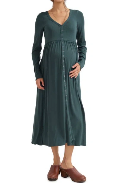 Hatch Collection The Softest Rib Maternity Nursing Friendly Dress In Green