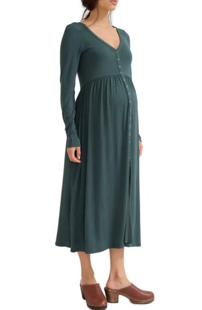 Hatch Collection The Softest Rib Maternity Nursing Friendly Dress In Green