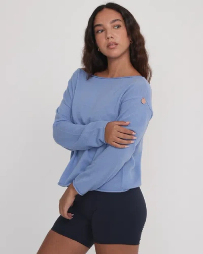 Rebody Active Romy Off Shoulder Cashmere Sweater In Blue