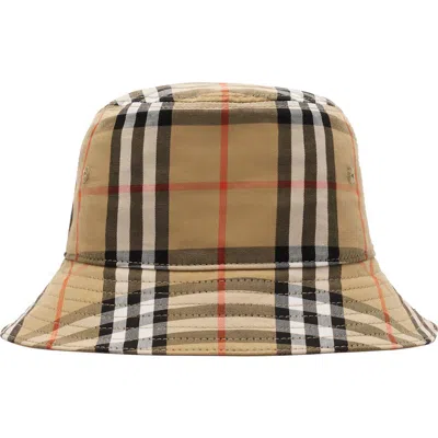 Burberry Check Cotton Bucket Hat Hats Beige In Brown