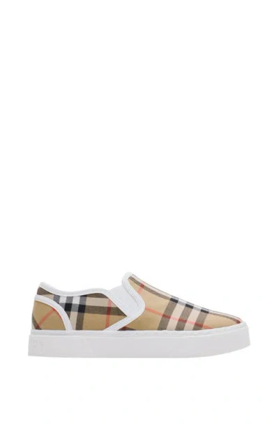 Burberry Check Cotton Slip-on Sneakers In Brown