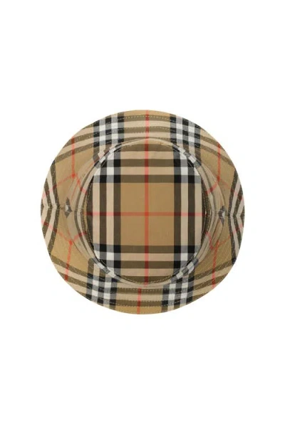 Burberry Check Cotton Bucket Hat Hats Beige In Brown