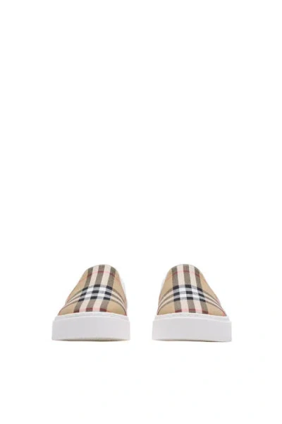 Burberry Check Cotton Slip-on Sneakers In Brown