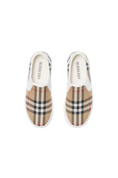 Burberry Check Cotton Slip-on Sneakers In Brown