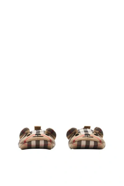Burberry Thomas Bear Check Cotton Booties In Brown