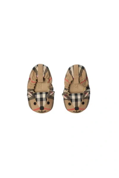Burberry Thomas Bear Check Cotton Booties In Brown