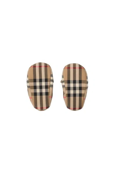 Burberry Thomas Bear Check Cotton Booties In Brown