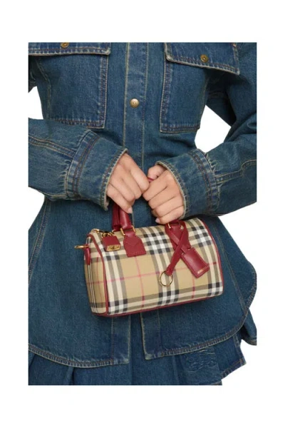 Burberry Mini Check Bowling Bag In Brown