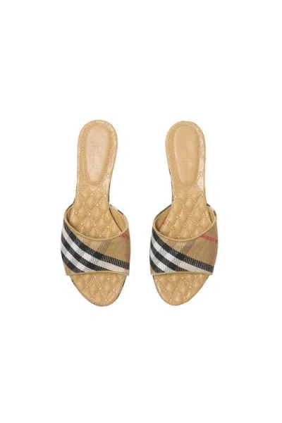 Burberry Sloane Slides Check Pattern Flat Sole Open Toe In Neutral