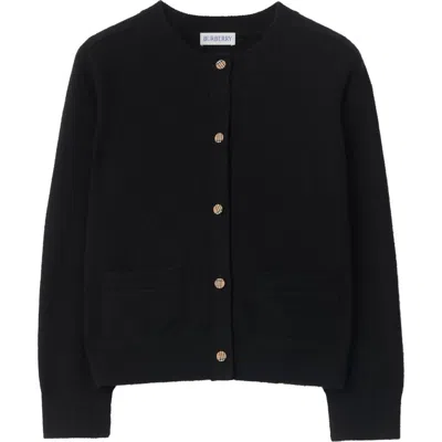 Burberry Check Patch Wool Cashmere Cardigan In Black