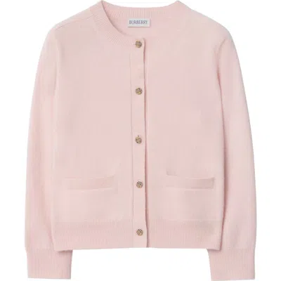 Burberry Check Patch Wool Cashmere Cardigan In Pink