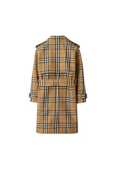Burberry Check Cotton Twill Trench Coat In Brown