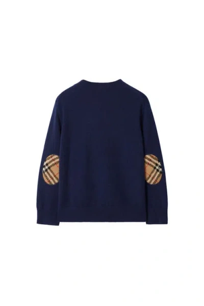 Burberry Check Patch Wool Cashmere Sweater In Blue