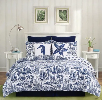 C & F Home C&f Home Reef Shores Beach Coastal Cotton Quilt Set In Blue