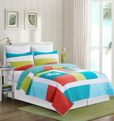 C & F Home C&f Home Santorini Coastal Beach Patchwork Embroidered And Applique Cotton Quilt Set In Multi