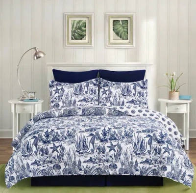 C & F Home C&f Home Reef Shores Beach Coastal Cotton Quilt Set In Blue
