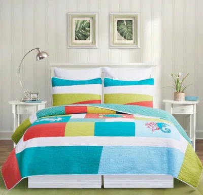 C & F Home C&f Home Santorini Coastal Beach Patchwork Embroidered And Applique Cotton Quilt Set In Multi