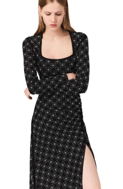 Maje Womens Black Beaded Rhinestone-embellished Stretch-woven Maxi Dress In Black