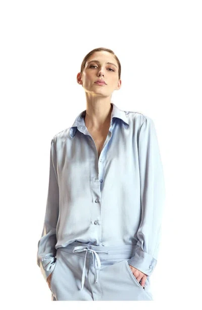 Cynthia Rowley Silk Button Up Shirt In Blue