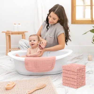 Comfy Cubs Muslin Washcloths In Pink