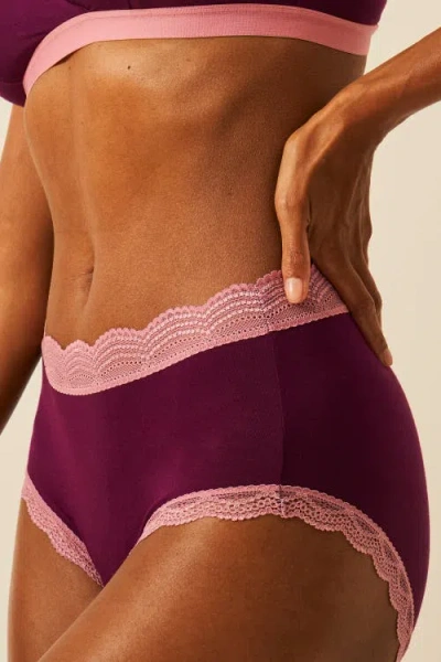 Stripe & Stare The Lace Plunge & High Rise Set In Purple
