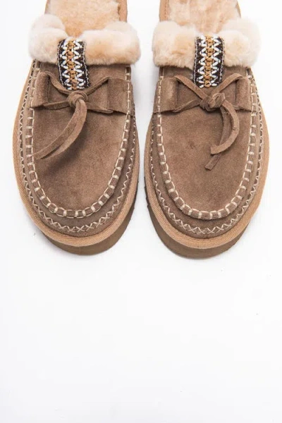 Forever & Always Shoes Yalina Leather Platform Moccasin Slippers In Brown