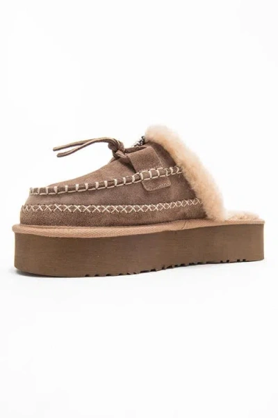 Forever & Always Shoes Yalina Leather Platform Moccasin Slippers In Brown