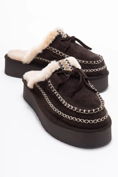 Forever & Always Shoes Yalina Leather Platform Moccasin Slippers In Brown