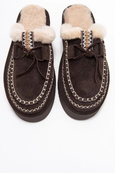 Forever & Always Shoes Yalina Leather Platform Moccasin Slippers In Brown