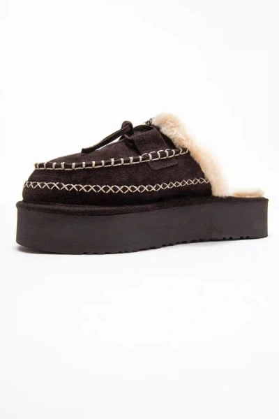 Forever & Always Shoes Yalina Leather Platform Moccasin Slippers In Brown