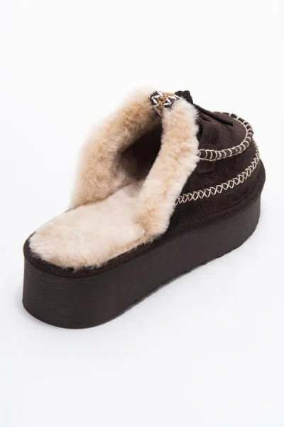 Forever & Always Shoes Yalina Leather Platform Moccasin Slippers In Brown