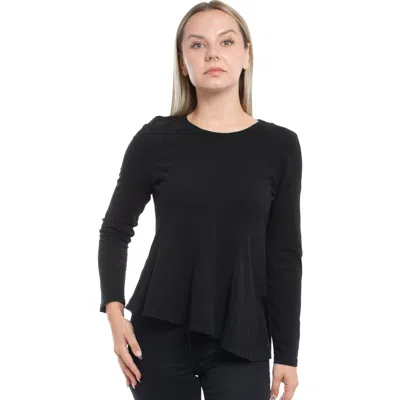 Wilt Clothing Round Neck Long Sleeve Tee With Asymmetric Hem & Body Seams In Black