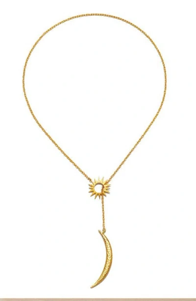 Satya Jewelry Woven Dreams Celestial Sun And Moon Lariat Necklace In Gold