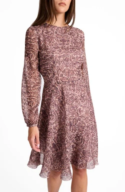 Santorelli Rovela Long Sleeve Fit And Flare Dress In Brown