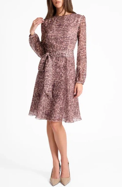 Santorelli Rovela Long Sleeve Fit And Flare Dress In Brown