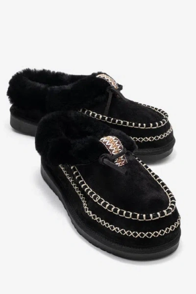 Forever & Always Shoes Noriel Leather Moccasin Slippers In Black