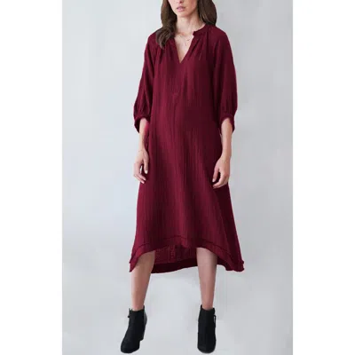 Ocean + Main Ocean+main Gauze Dress With Pockets In Burgundy