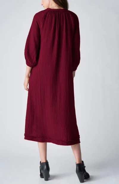 Ocean + Main Ocean+main Gauze Dress With Pockets In Burgundy