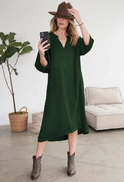 Ocean + Main Ocean+main Gauze Dress With Pockets In Green