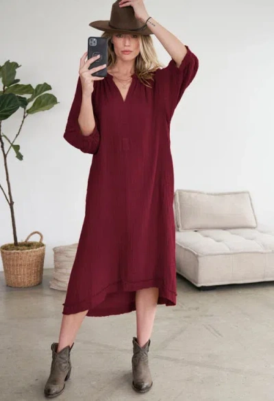 Ocean + Main Ocean+main Gauze Dress With Pockets In Burgundy